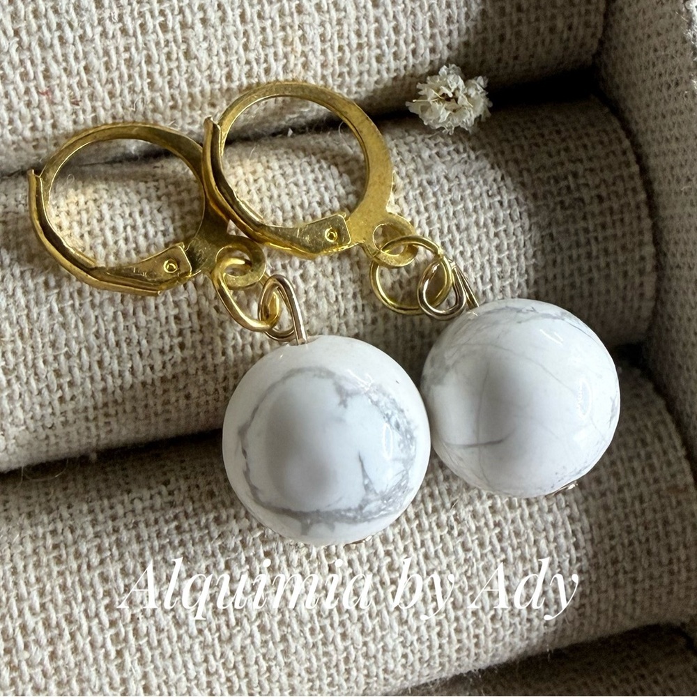 Fall + Howlite Sphere Dangle Earrings — 12mm  gold Finish